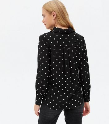 Black Polka Dot Frill Collar Long 