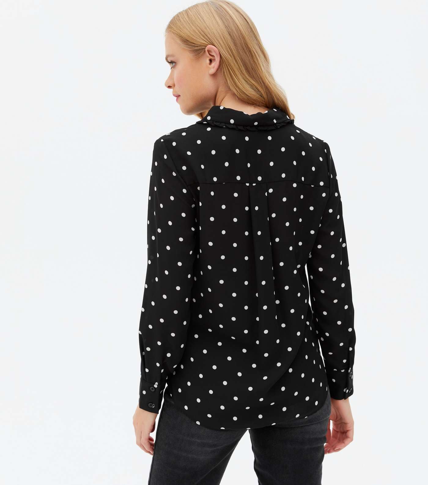 Black Polka Dot Frill Collar Long Sleeve Shirt Image 4