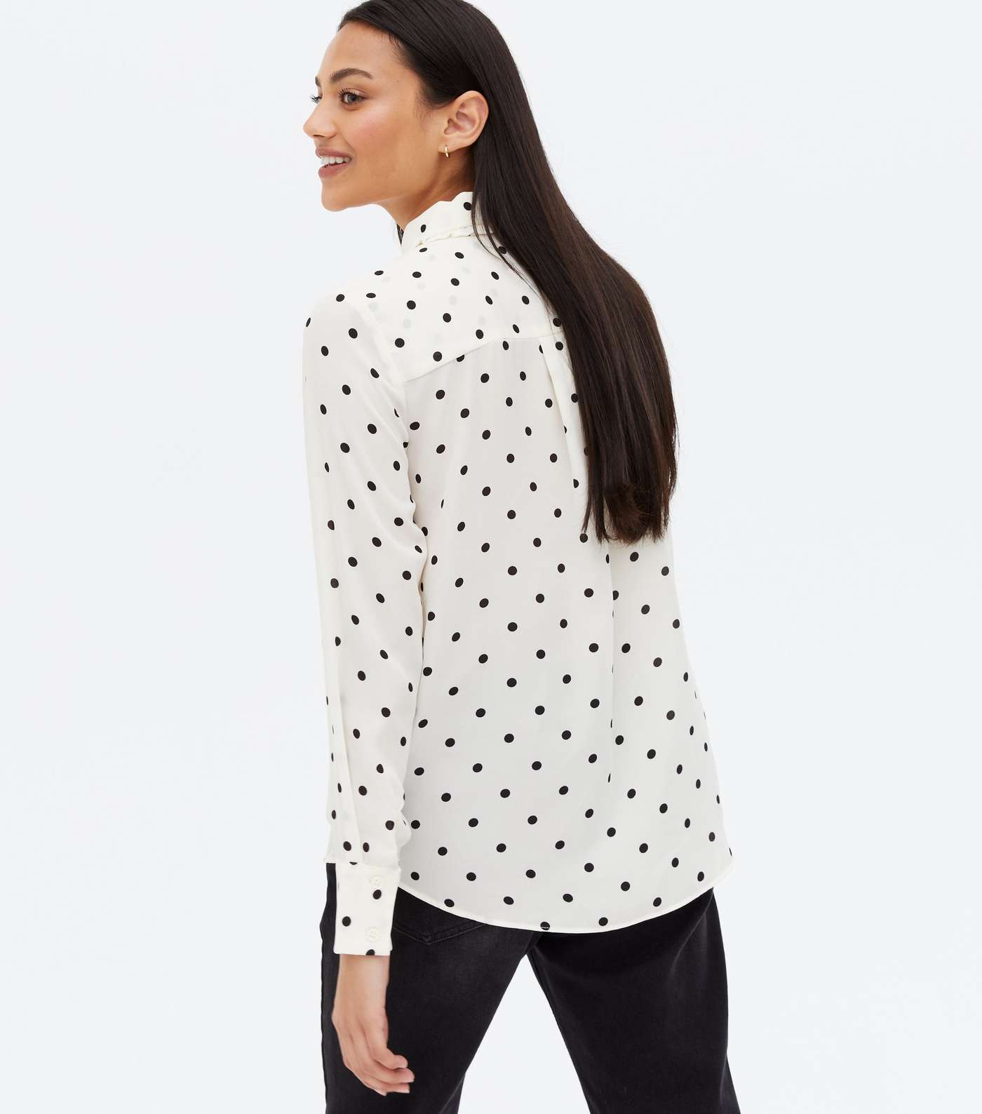 White Polka Dot Frill Collar Long Sleeve Shirt Image 4