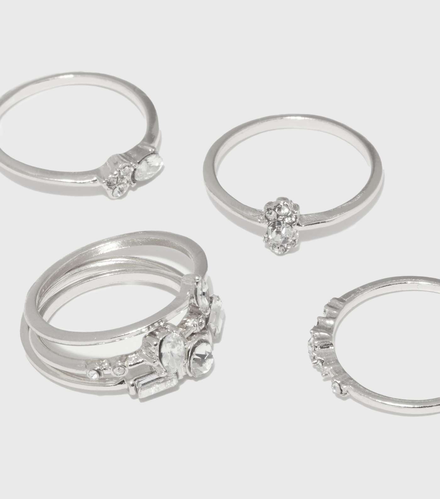 6 Pack Silver Gem Charm Stacking Rings Image 2