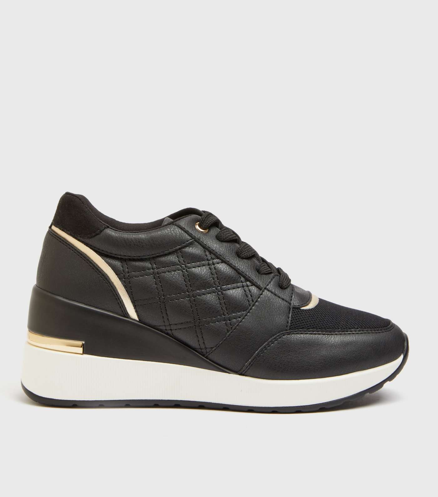 Black Quilted Metal Trim Wedge Trainers
