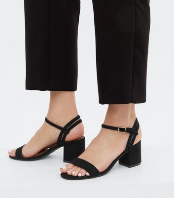 New Look Black Leather-Look Strappy Block Heel Sandals | very.co.uk