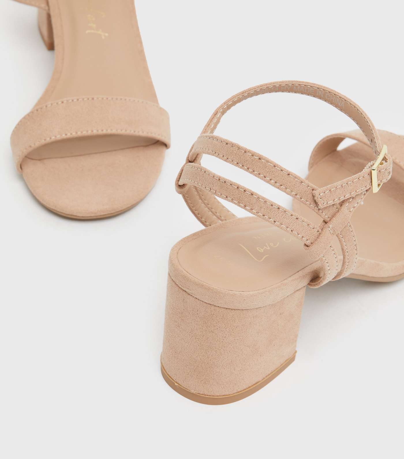 Pale Pink Suedette Strappy Block Heel Sandals Image 3