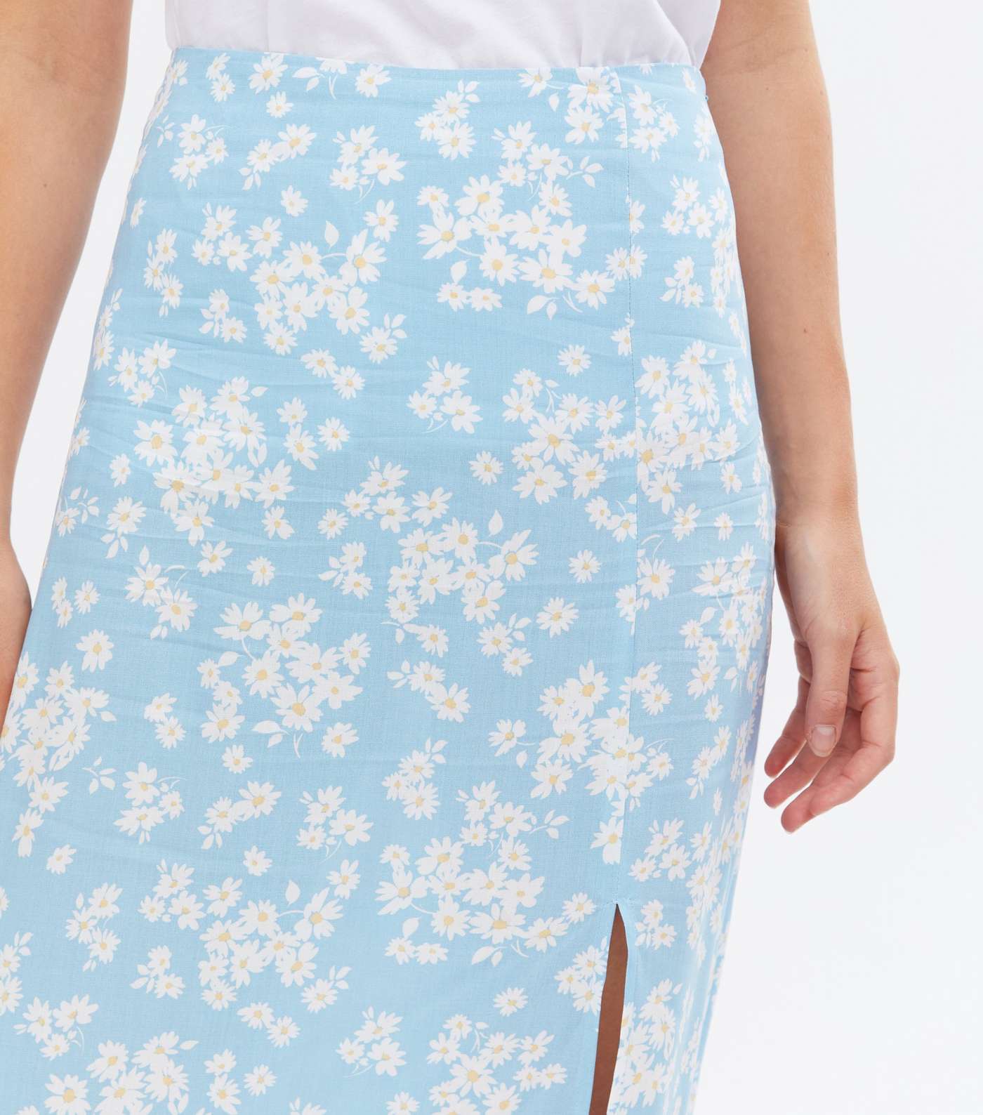 Pale Blue Daisy Split Hem Midi Skirt Image 3