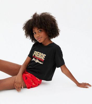 Girls Black Glitter Wonder Woman Logo 