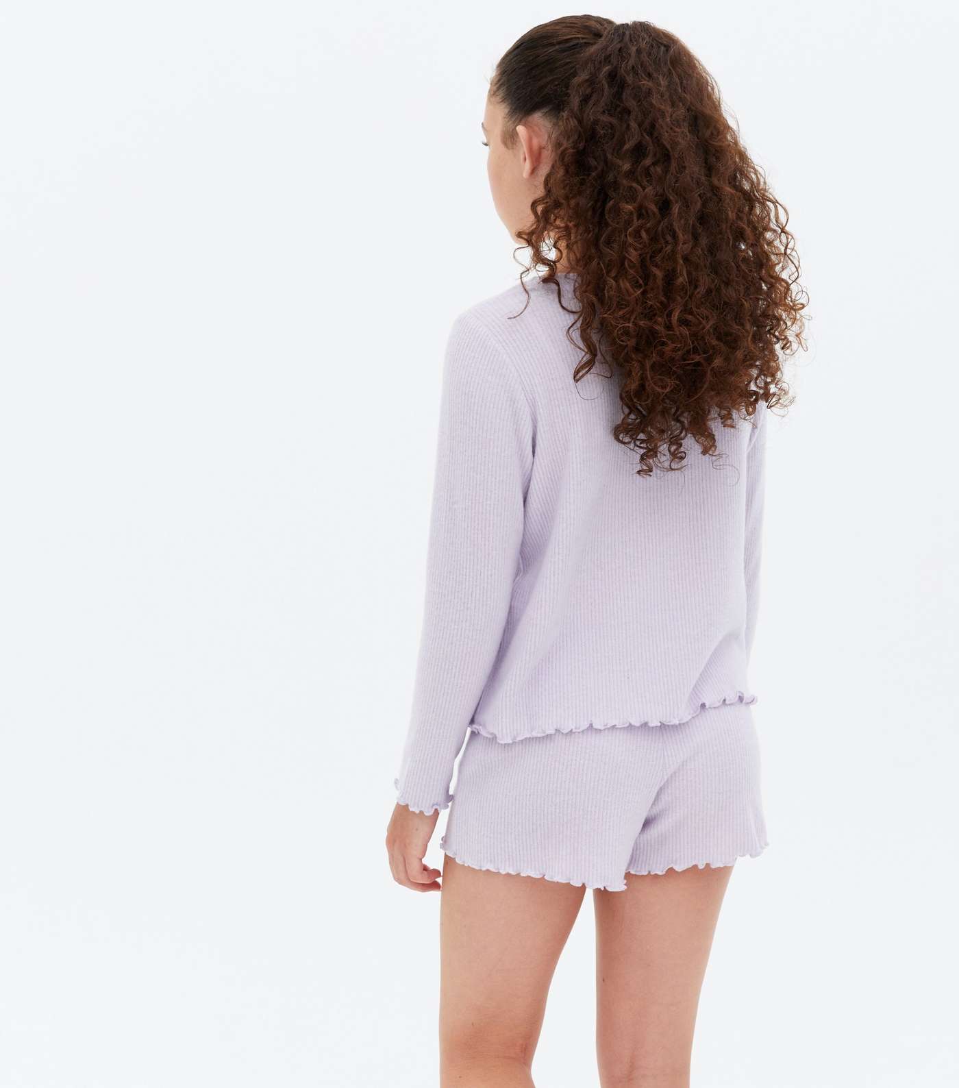Girls Lilac Ribbed Heart Embroidered Short Pyjama Set Image 4