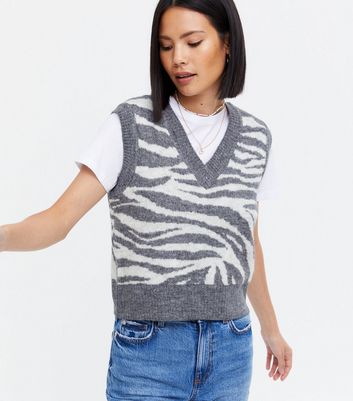 Light Grey Zebra Print Vest Jumper 