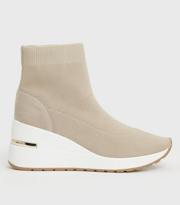 shop for Light Brown Knit Metal Trim Wedge Trainers New Look Vegan at Shopo