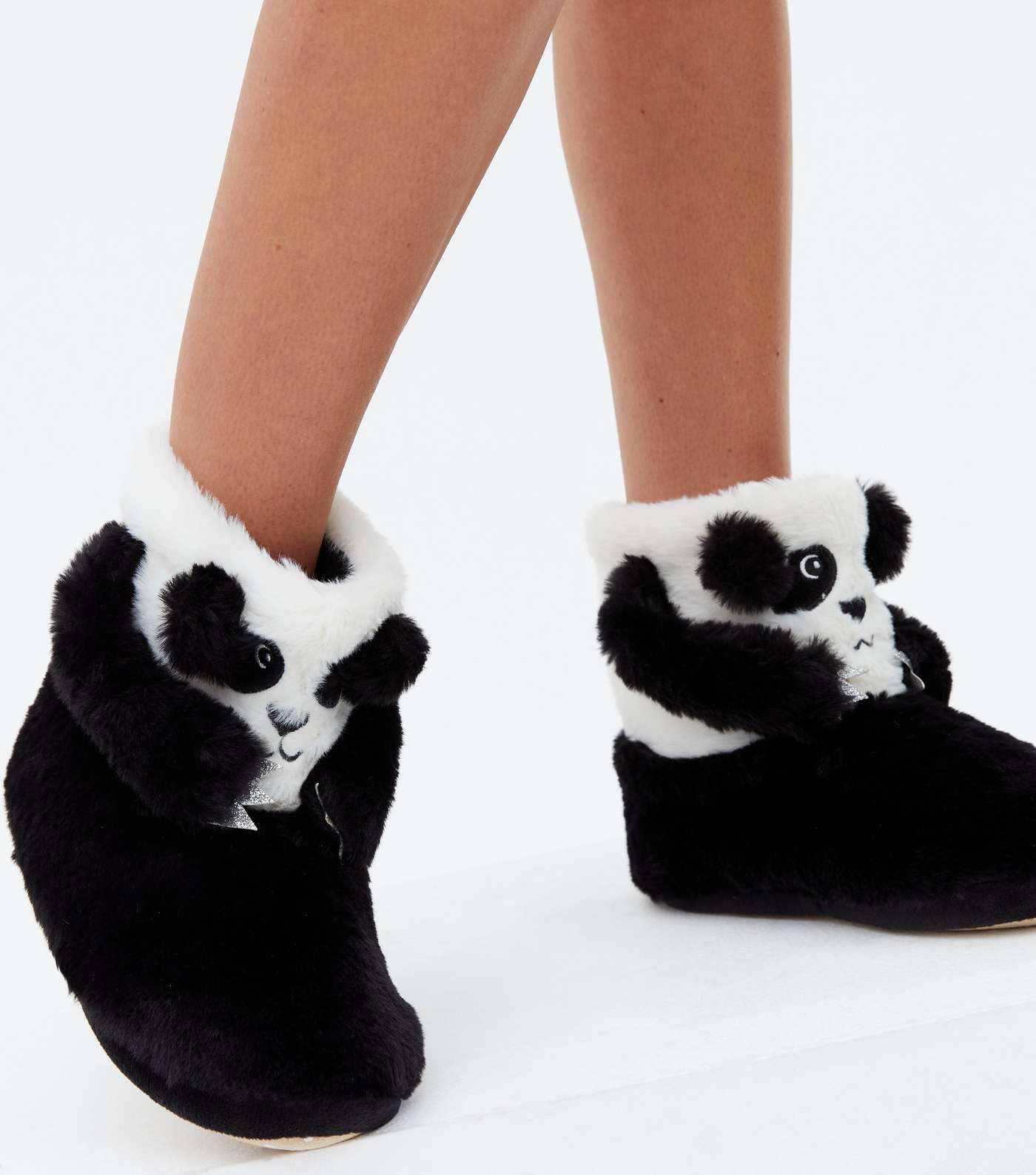 White Panda Faux Fur Boot Slippers