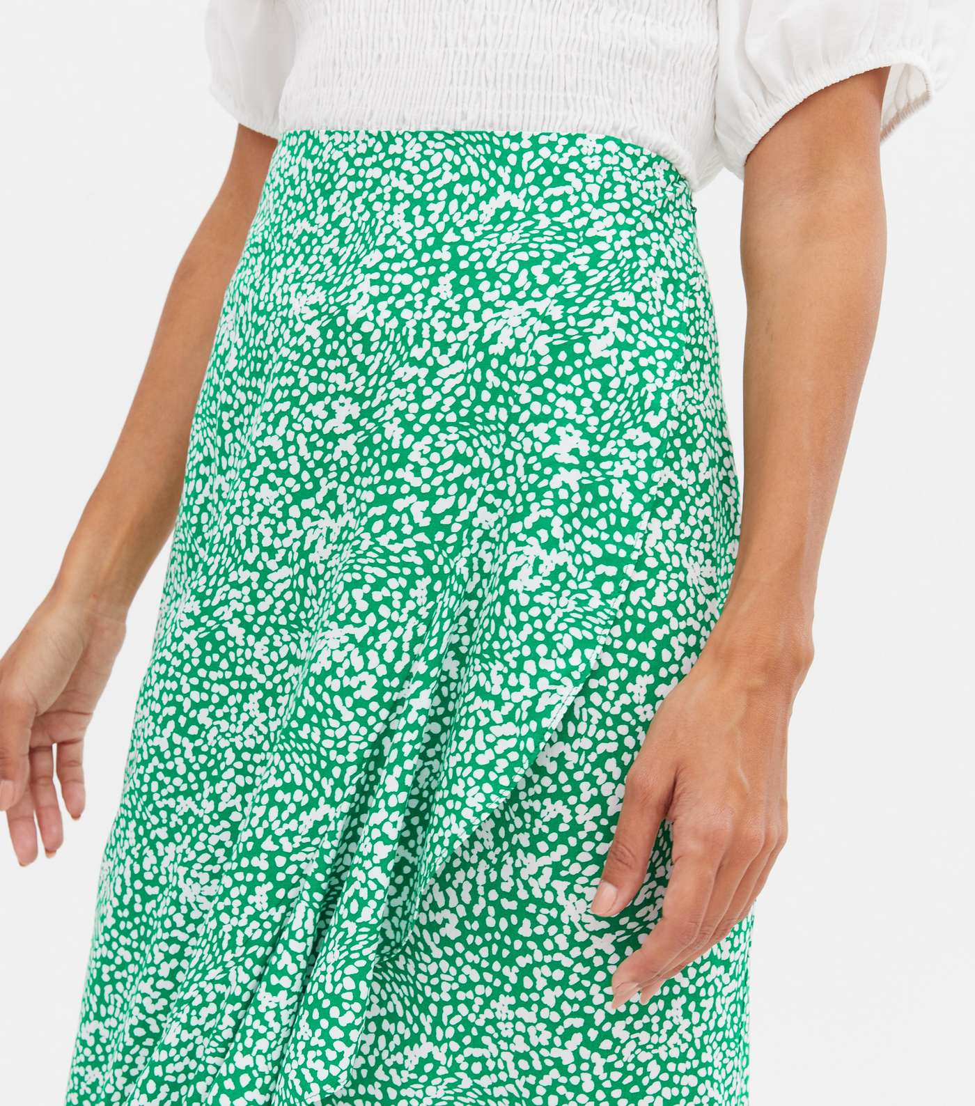 Green Animal Print Ruffle Midi Wrap Skirt Image 3