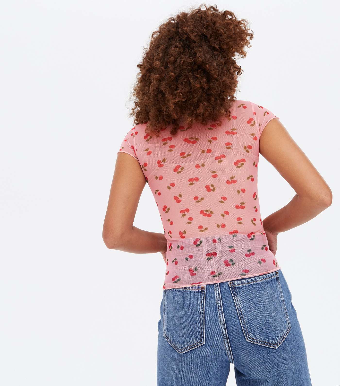 Pink Cherry Mesh Frill T-Shirt Image 4