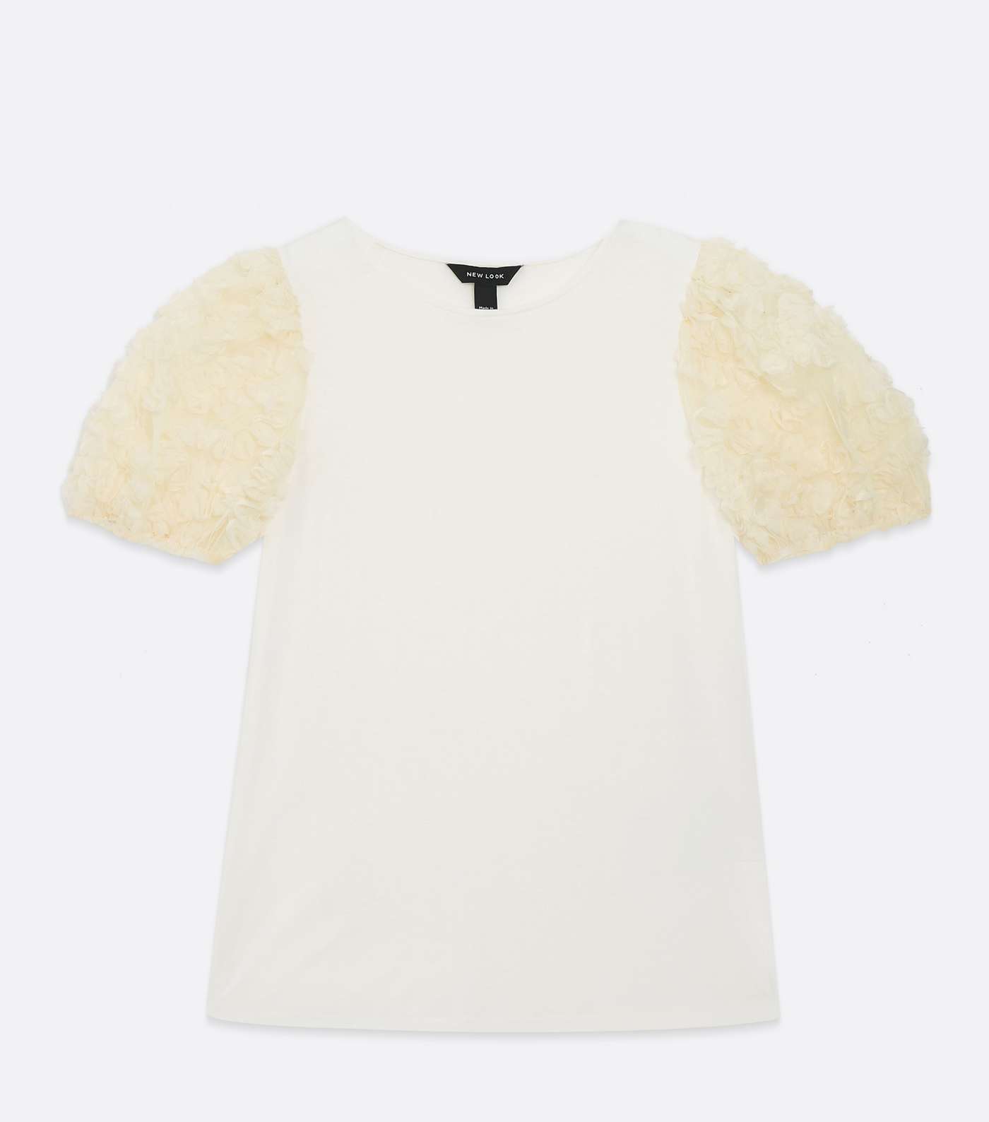 Off White Squiggle Mesh Puff Sleeve Top Image 5