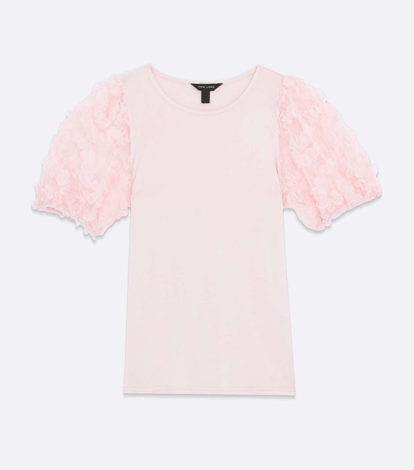 Pale Pink Squiggle Mesh Puff Sleeve Top Image 5