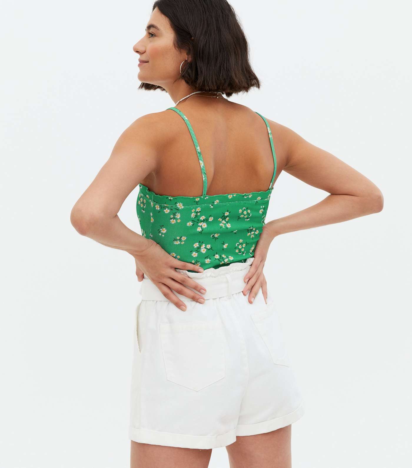 Green Daisy Ribbed Square Neck Bodysuit Image 4