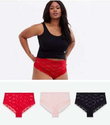 Curves 3 Pack Red Pink and Black Brazilian Briefs