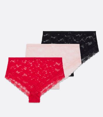 Curves 3 Pack Red Pink and Black Brazilian Briefs New Look