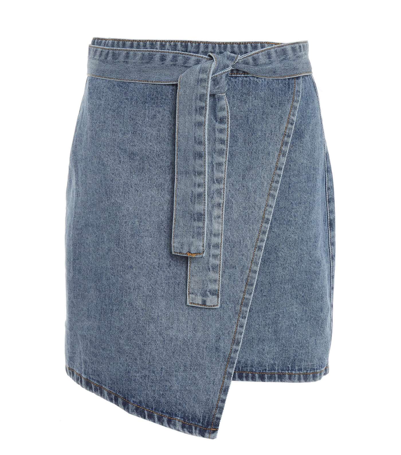 QUIZ Blue Denim Mini Wrap Skirt Image 4