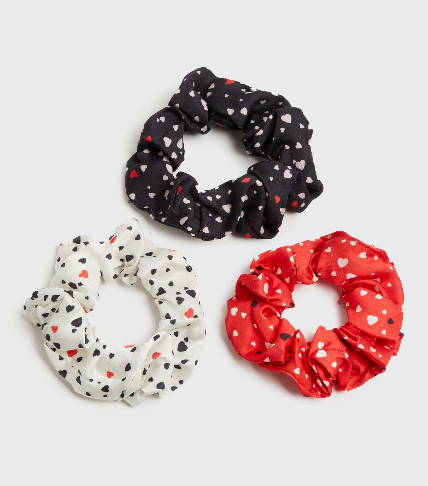 3 Pack Black White and Red Heart Scrunchies
