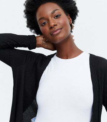 Black Ribbed Fine Knit Midi Cardigan 