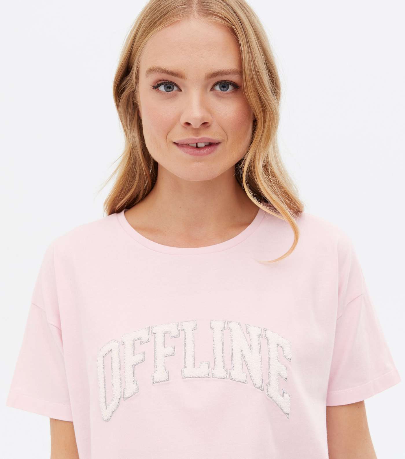 Pink Check Offline Logo T-Shirt and Trouser Pyjama Set Image 3