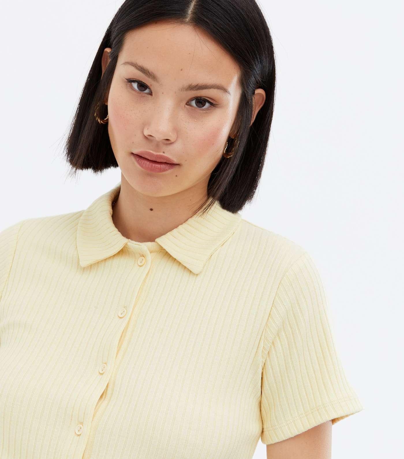 Pale Yellow Fine Knit Button Collared Polo Top Image 3