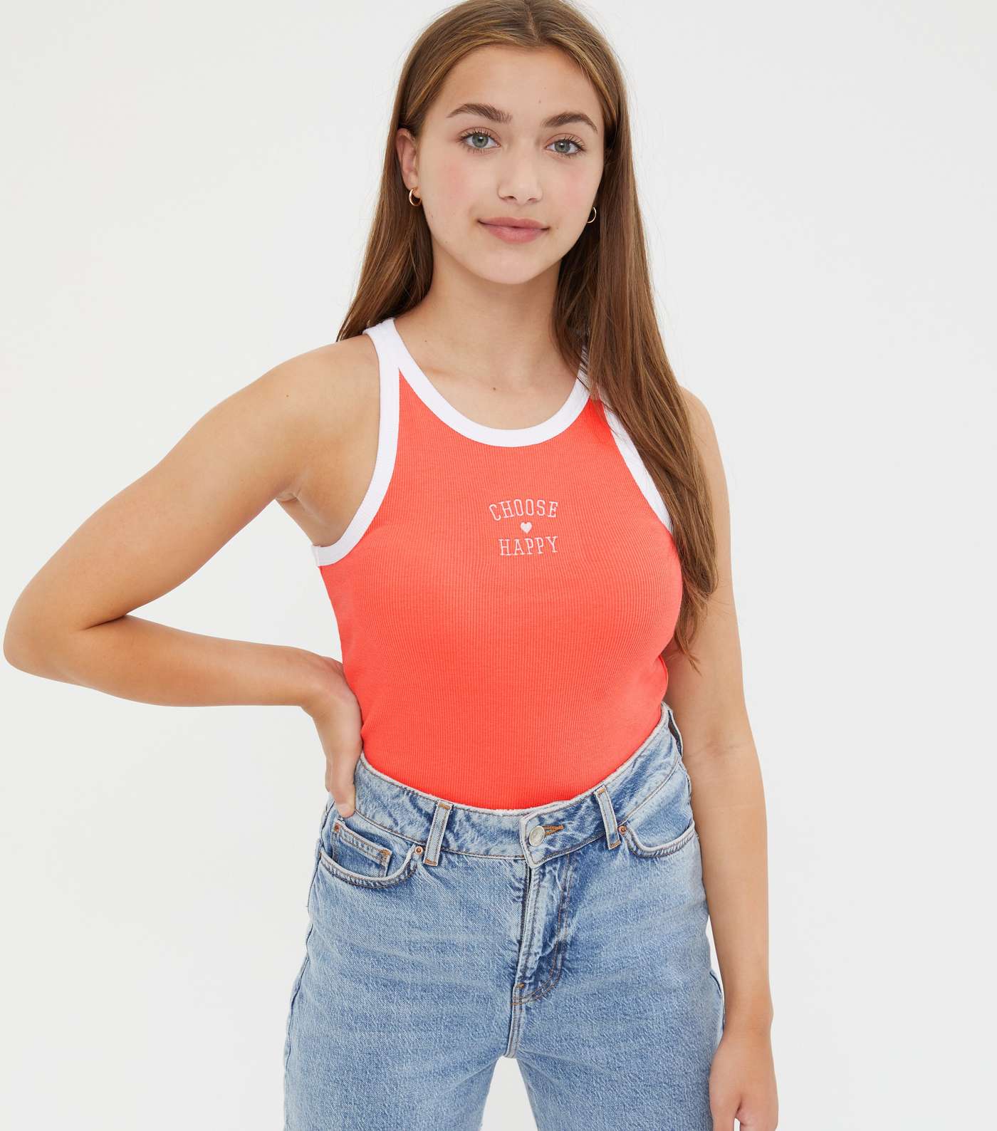 Girls Coral Choose Happy Embroidered Racer Vest