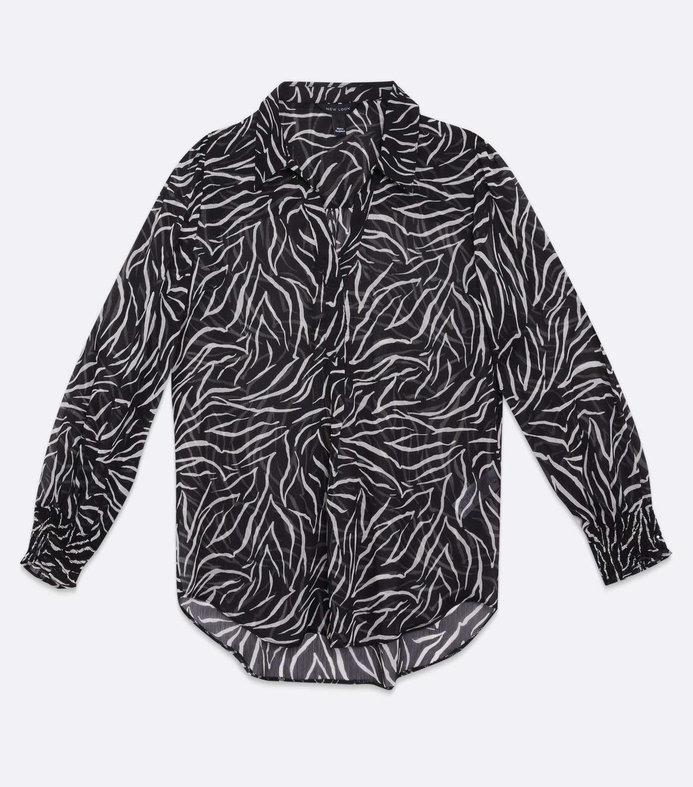 Black Zebra Print Shirred Cuff Shirt Image 5