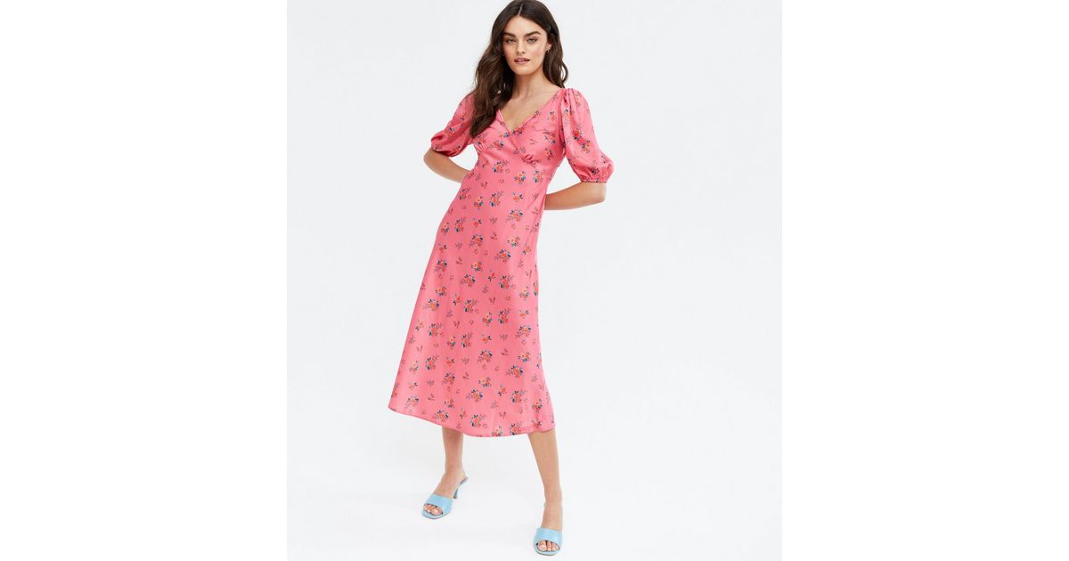 pink rose open tie back midi dress