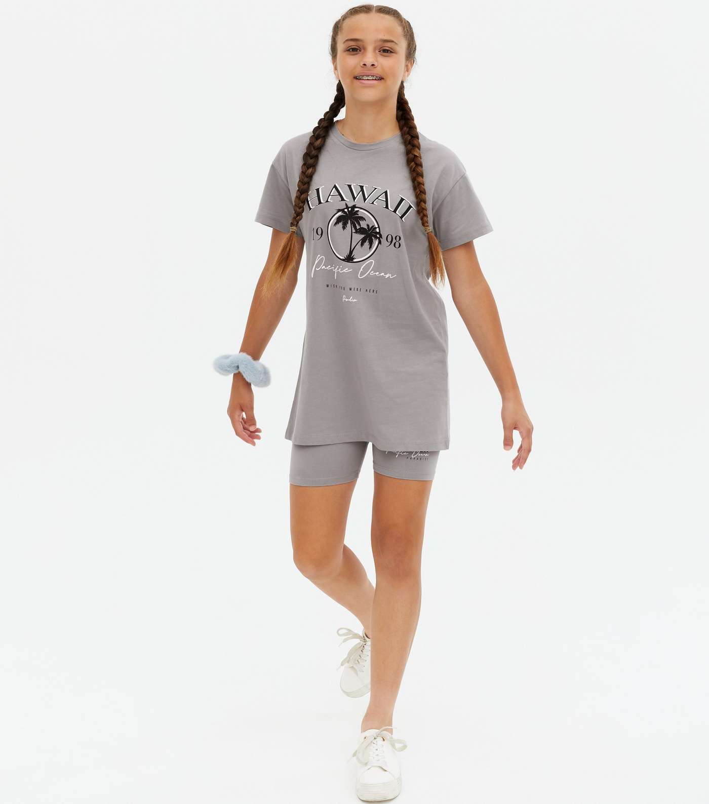 Girls Dark Grey Hawaii Logo T-Shirt and Shorts Set Image 2