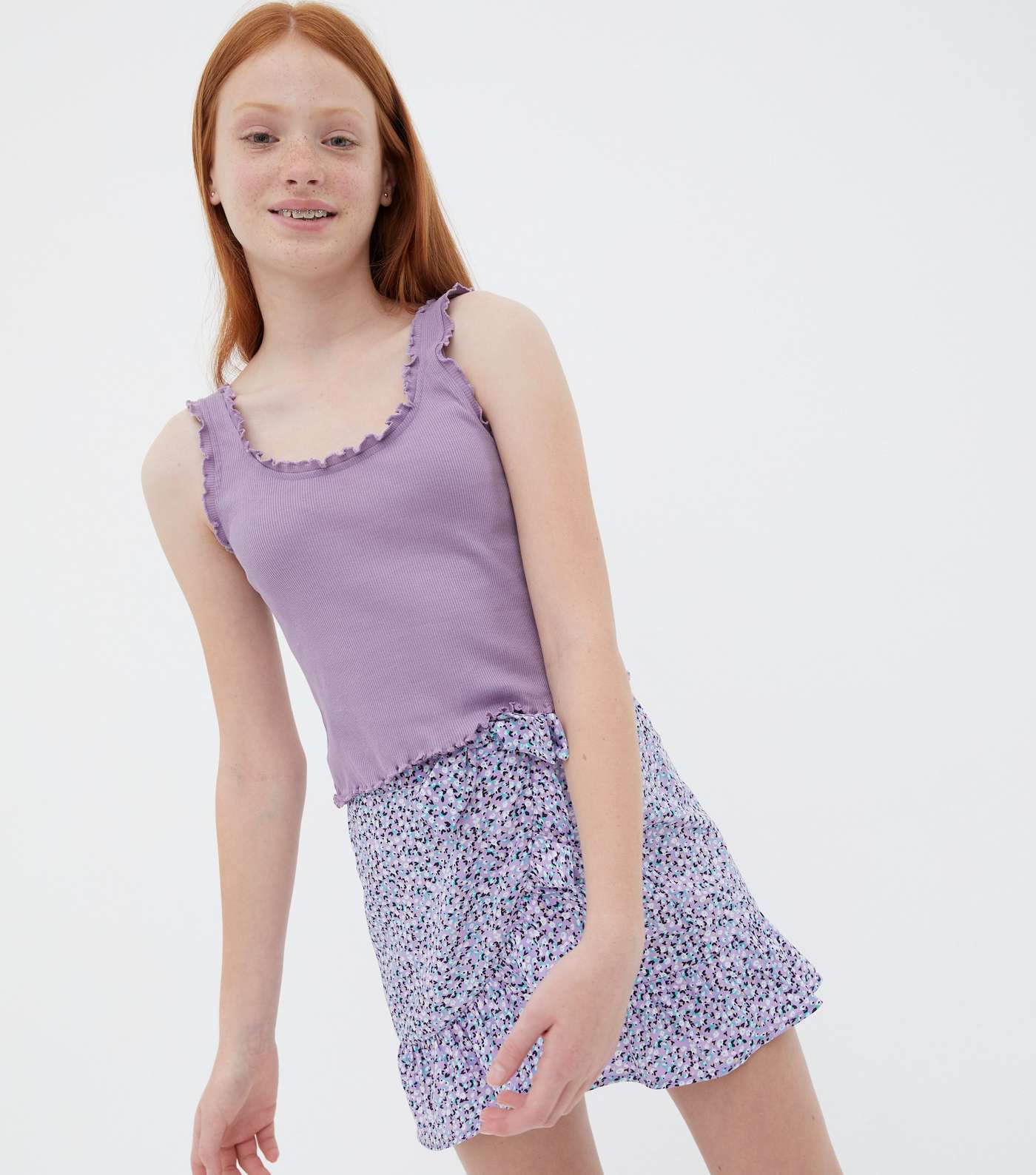 Girls Lilac Ribbed Frill Vest