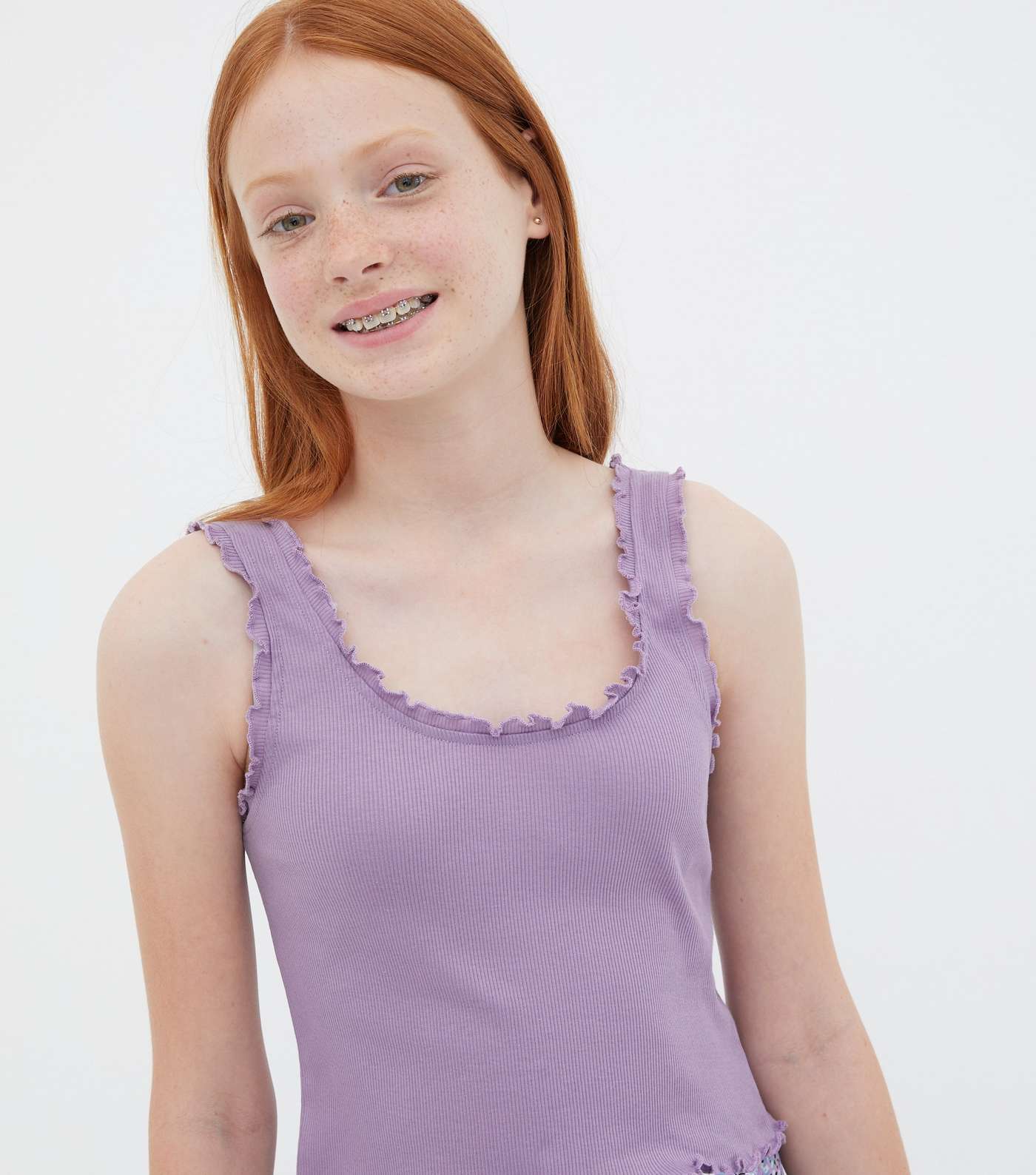 Girls Lilac Ribbed Frill Vest Image 3