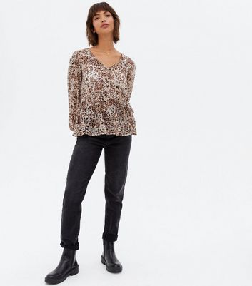 Brown Leopard Print Tiered Blouse New Look