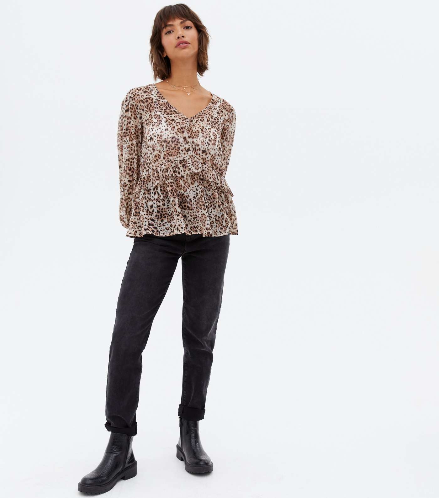 Brown Leopard Print Tiered Blouse Image 2