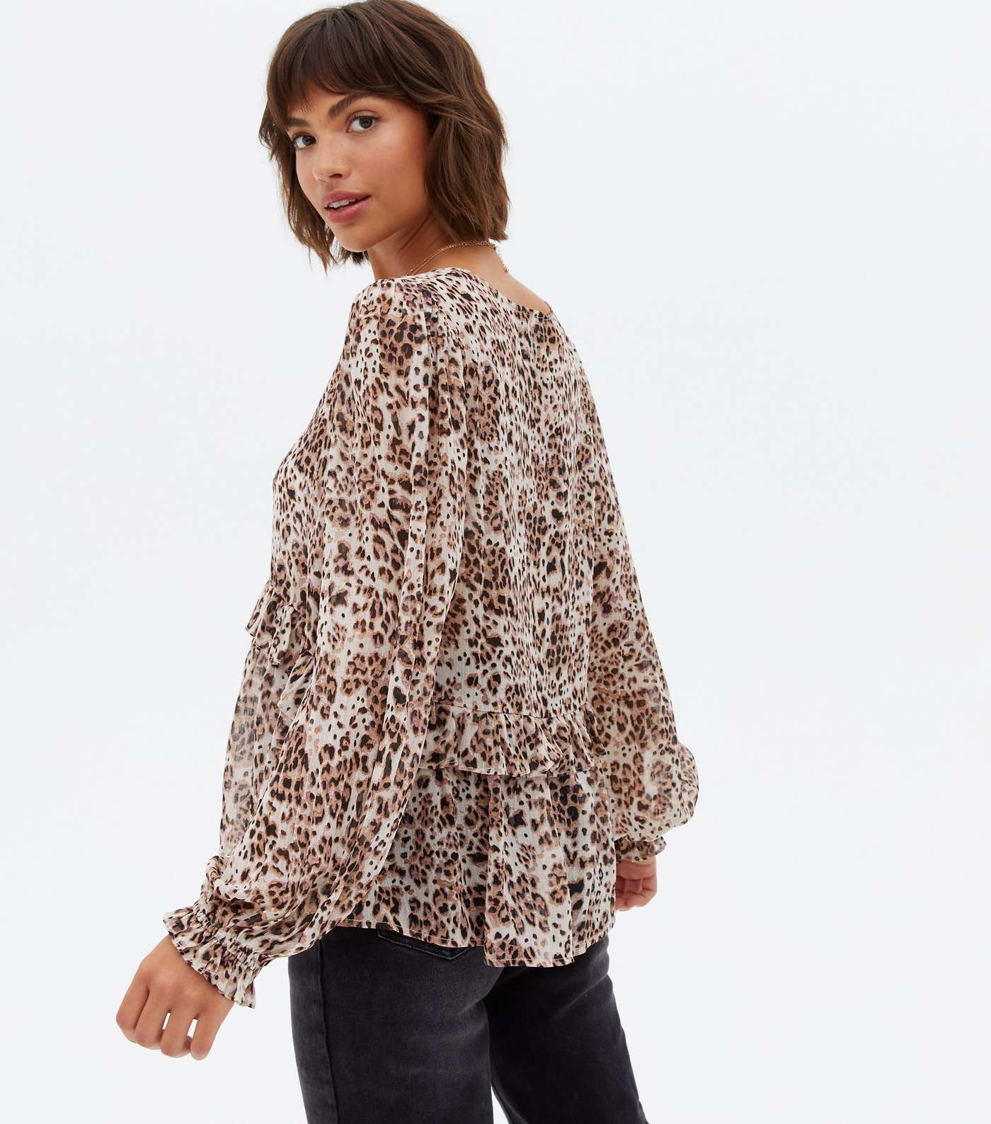 Brown Leopard Print Tiered Blouse Image 4
