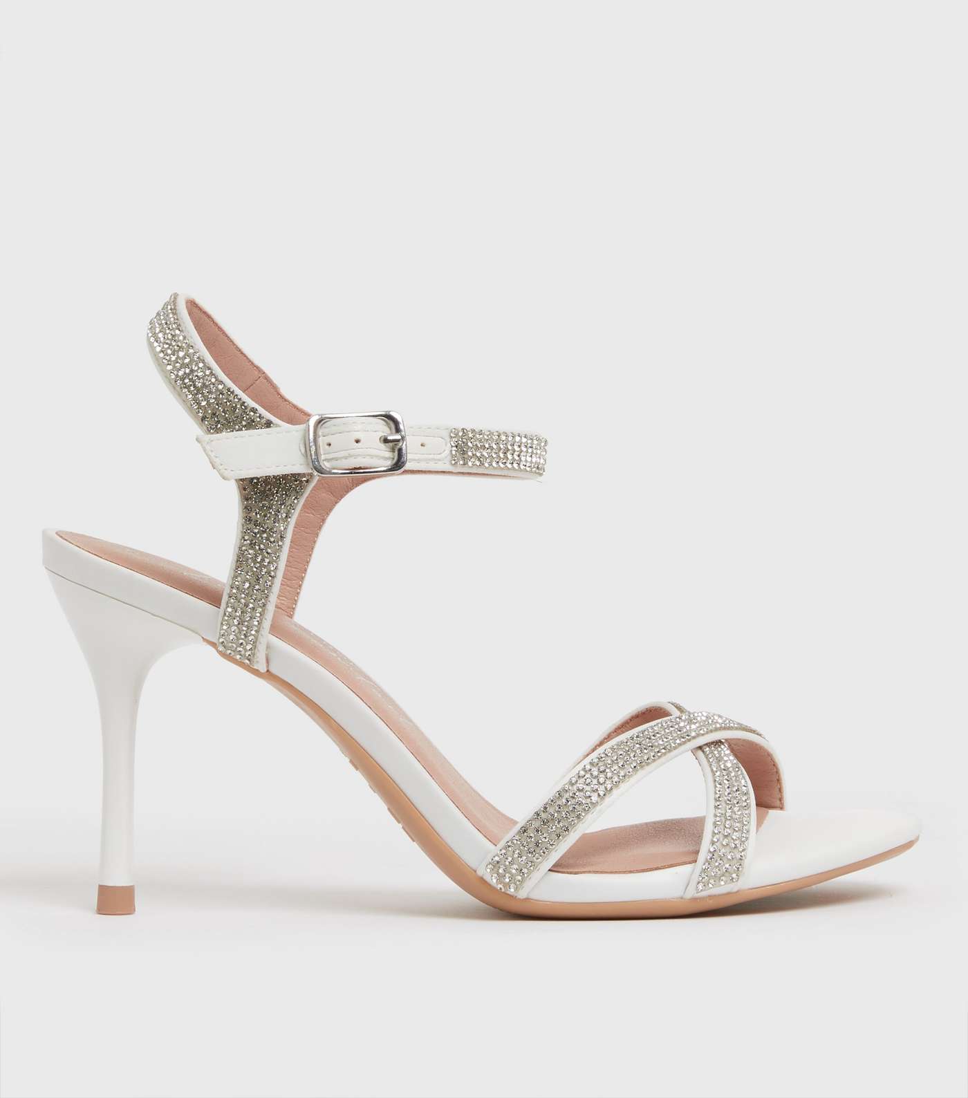 White Bridal Satin Diamanté Stiletto Heel Sandals
