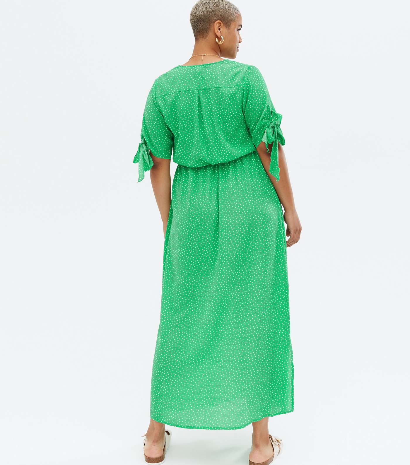 Curves Green Spot Tie Sleeve Maxi Wrap Dress Image 4