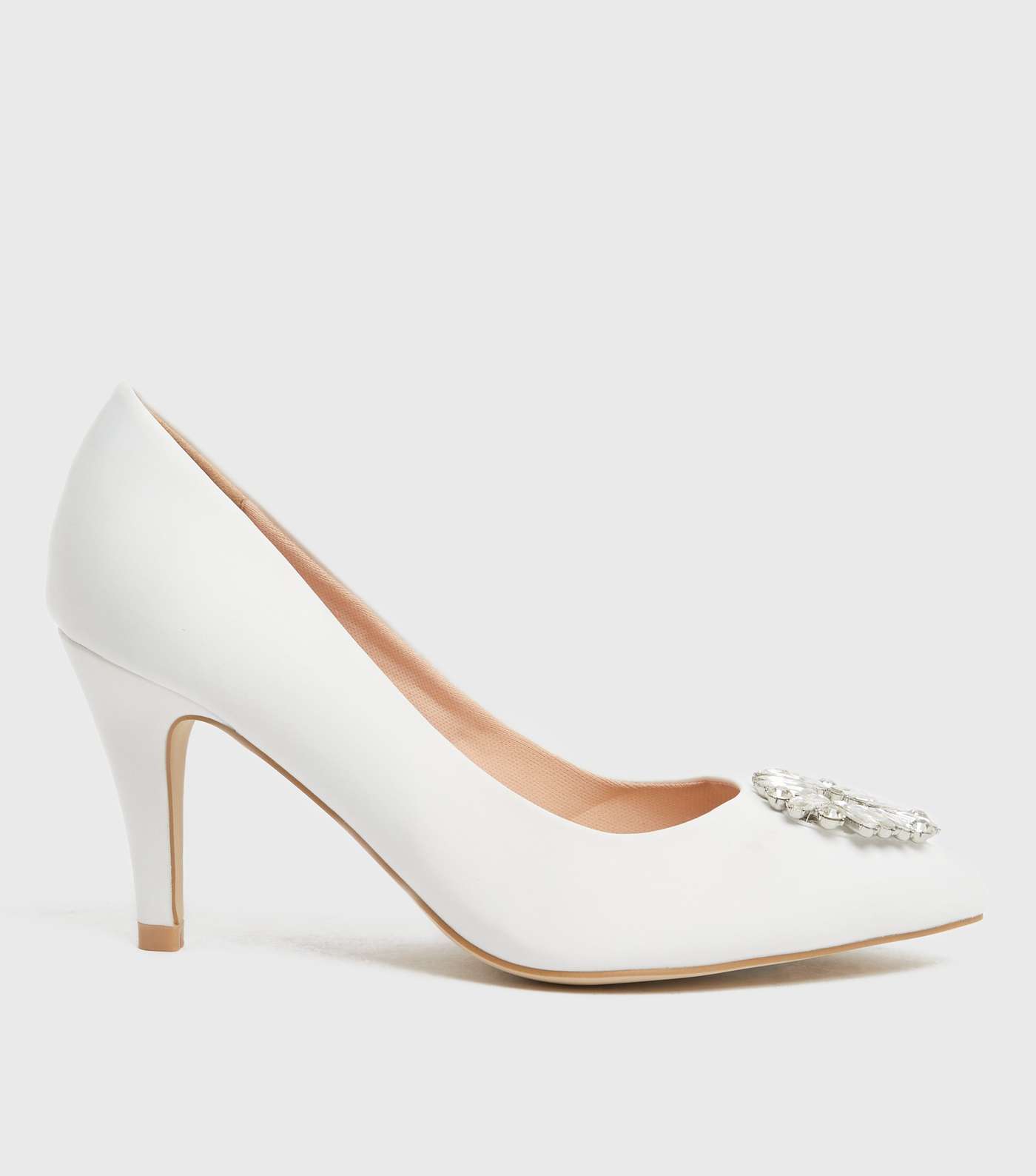 Wide Fit White Bridal Satin Gem Stiletto Heel Court Shoes