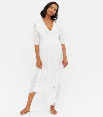Maternity White Broderie Frill Midi 