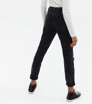 Girls Black Ripped High Waist Tori Mom 