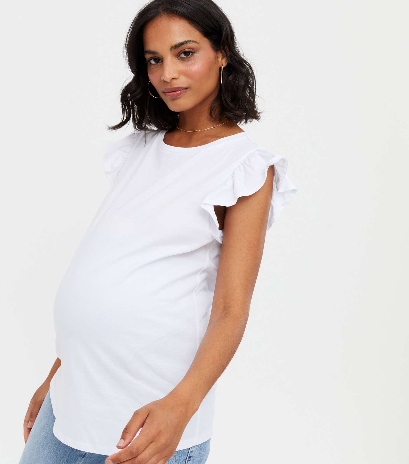 Maternity White Frill Sleeve T-Shirt