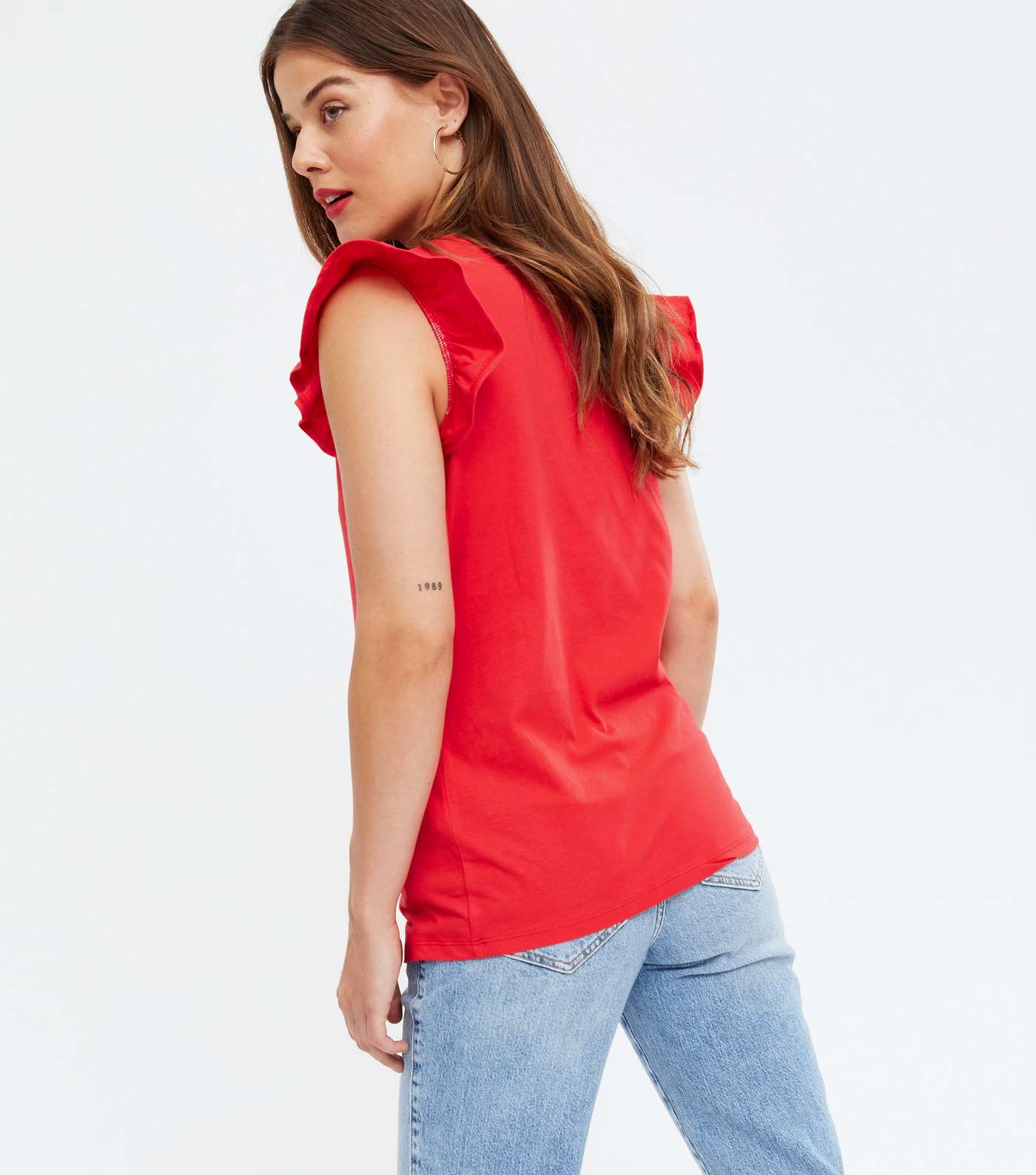 Maternity Red Frill Sleeve T-Shirt Image 4