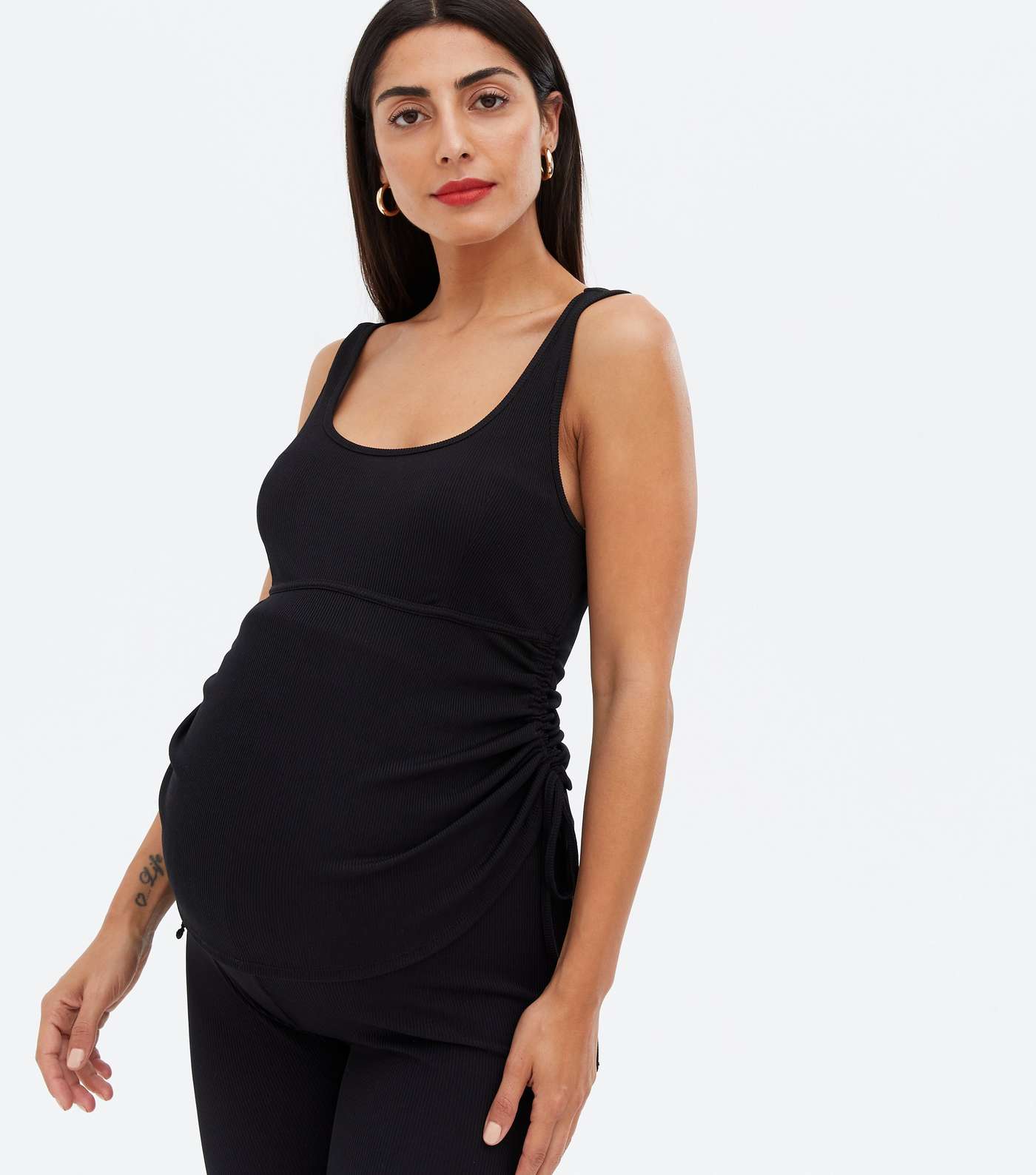 Maternity Black Ribbed Exposed Seam Ruched Side Vest