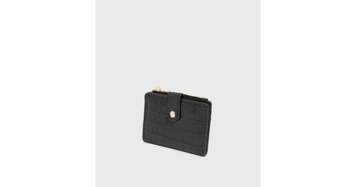 New Look Black Faux Croc Card Holder