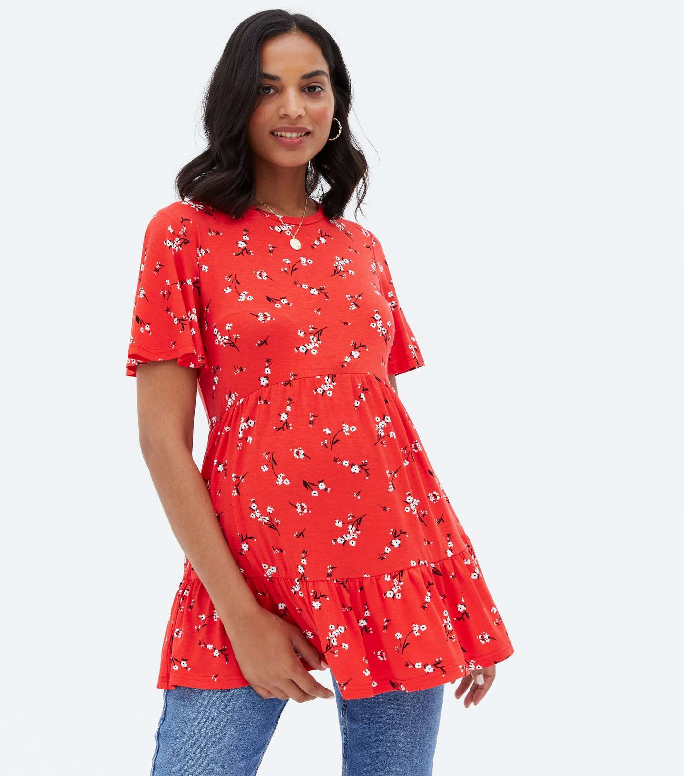 Maternity Red Ditsy Floral Tiered Peplum T-Shirt