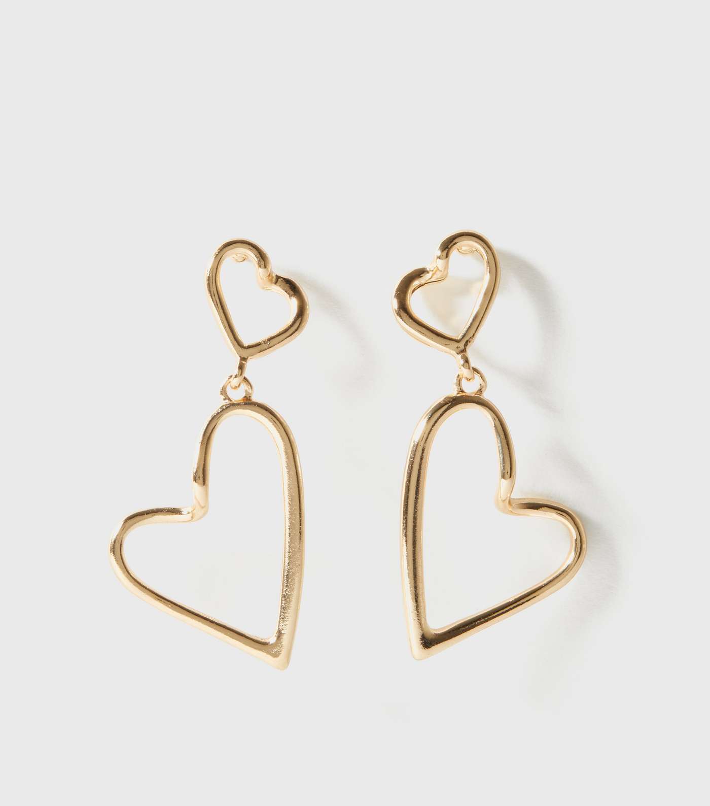 Gold Double Heart Drop Earrings Image 2