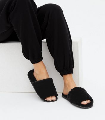 womens fluffy slider slippers