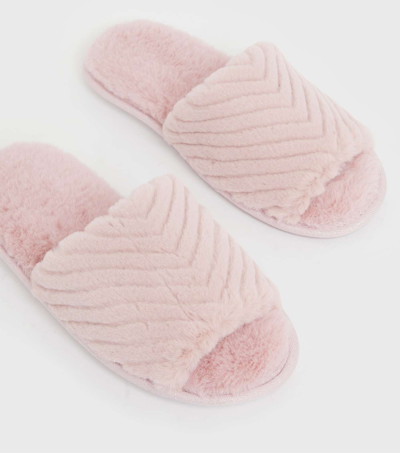 Pink Chevron Faux Fur Slider Slippers Image 3
