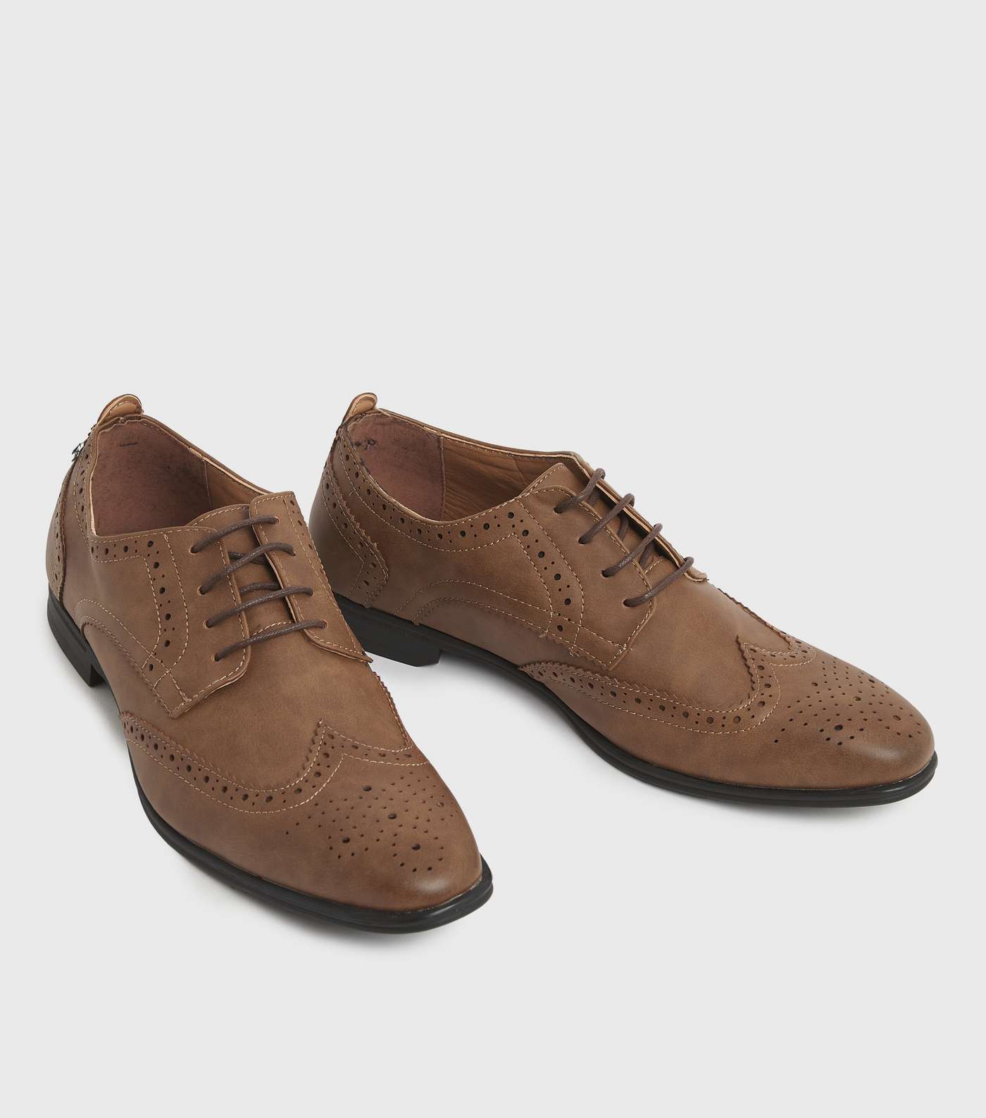Dark Brown Perforated Lace Up Brogues Image 3