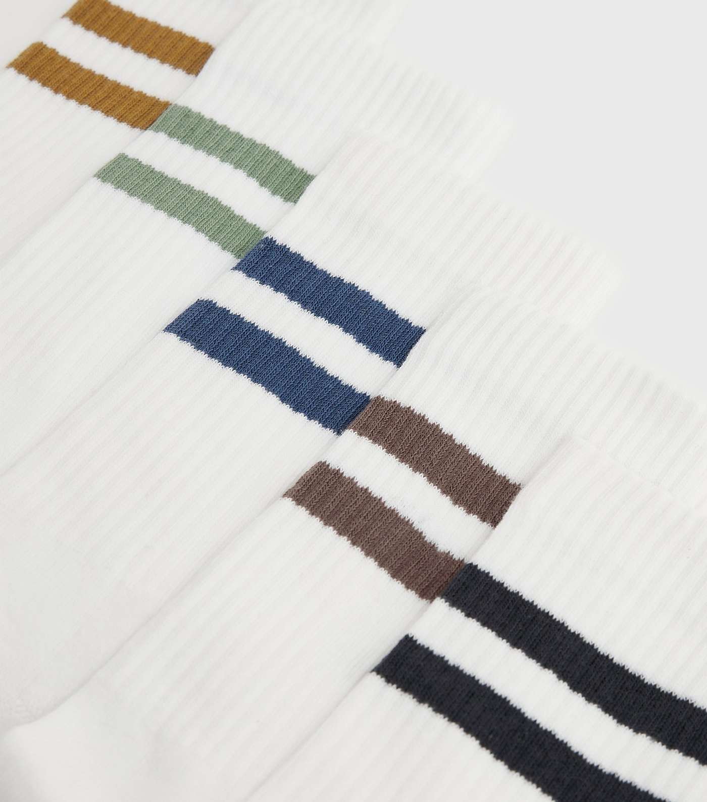 5 Pack White Ribbed Sports Stripe Socks Image 2