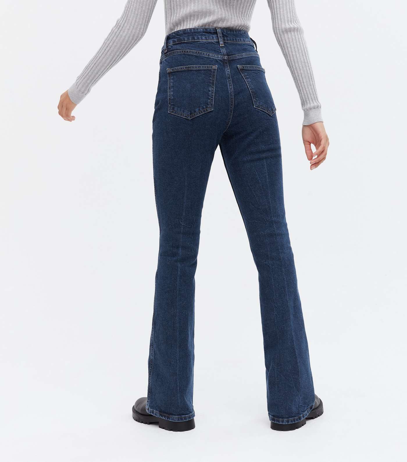 Blue Patch Pocket Button High Waist Flared Brooke Jeans Image 4